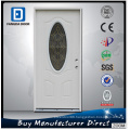 Small Oval Tempered Glass Primed White Steel Prehung Exterior Entry Door with Wooden Frame